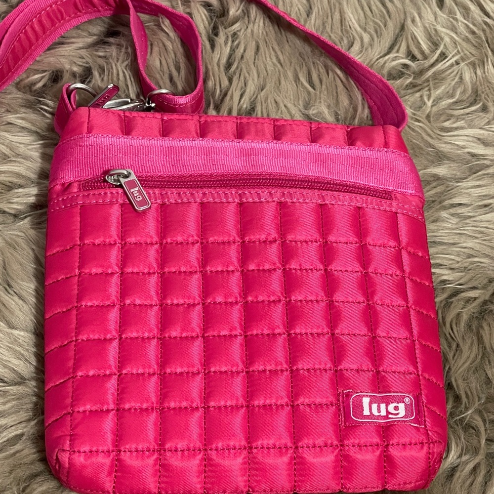 Lug Quilted Zipper Crossbody / Shoulder Travel Bag - Pink